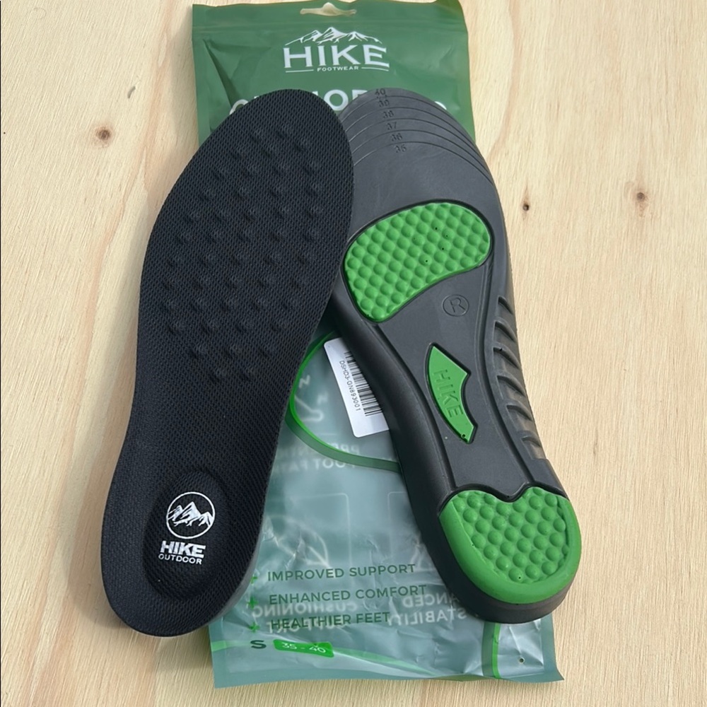 Hike Outdoor Orthotic Insoles Black Green Support Comfort Size S 35-40 NEW
